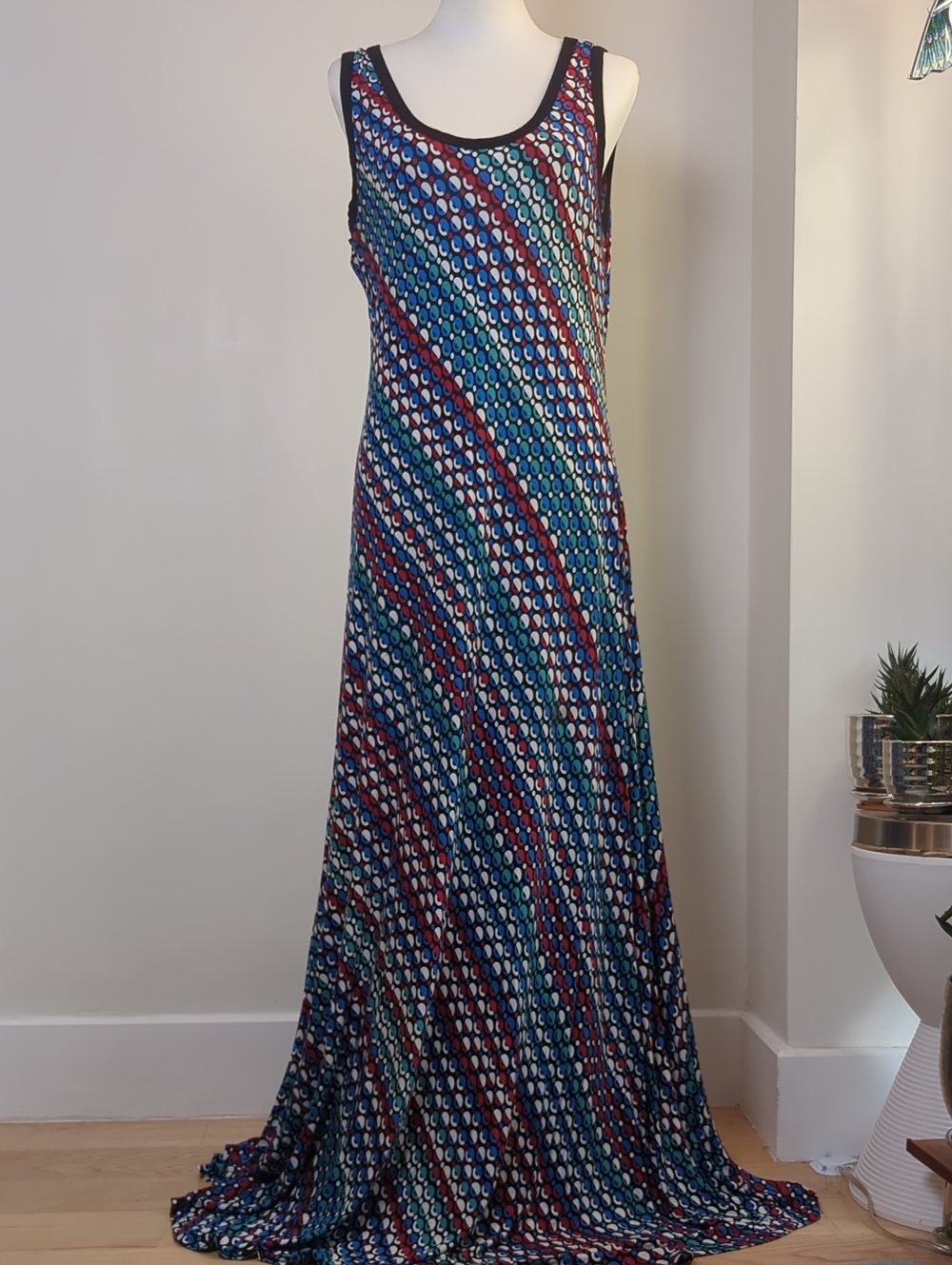Calvin Klein Multicolor Geometric Dot Chevron Sleeveless Maxi Dress SIZE 12